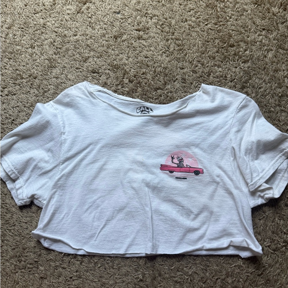White and Pink Crop Top with Classic Design